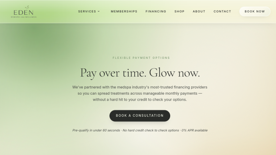 Eden Medspa financing page