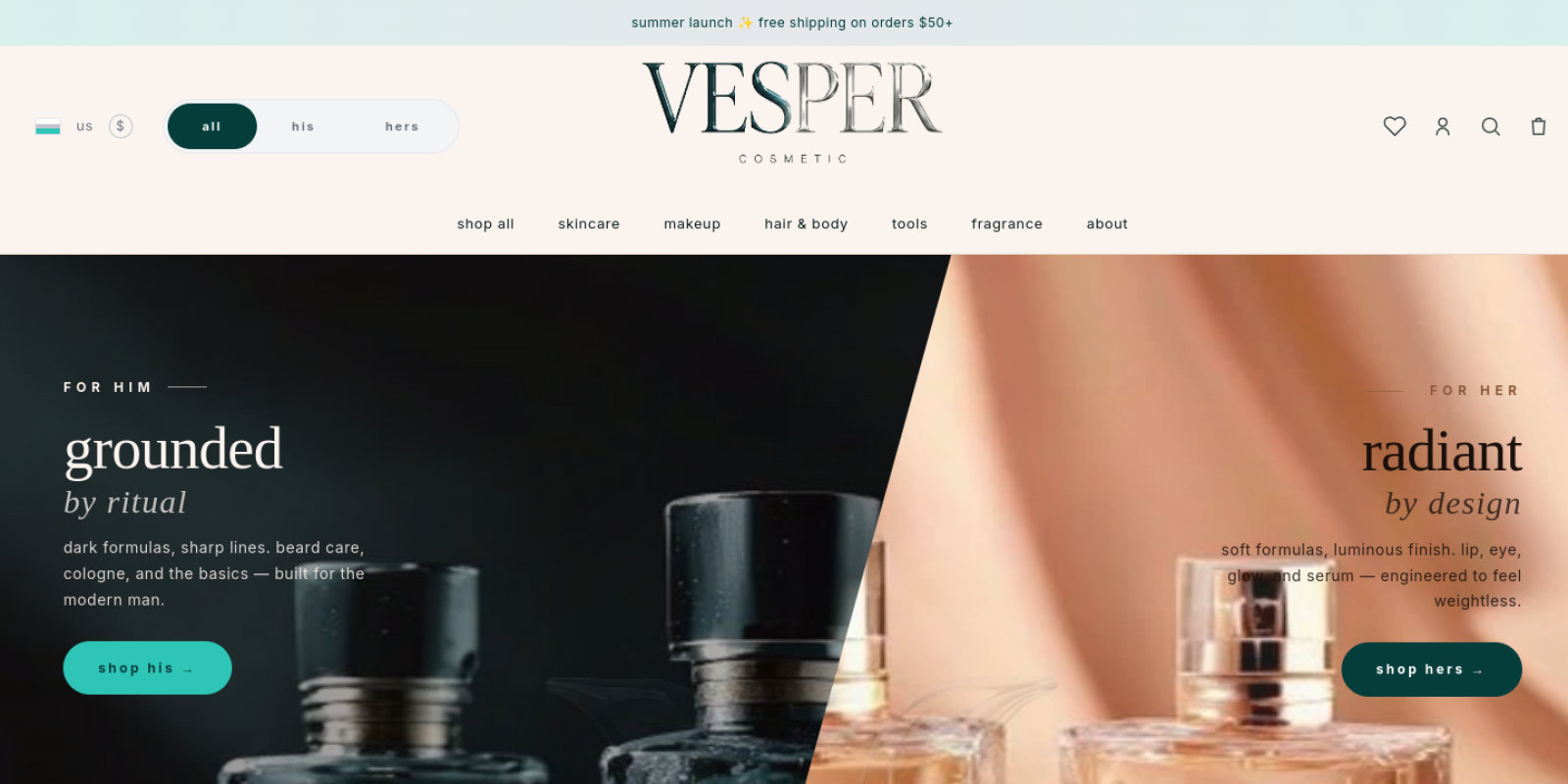 Vesper Cosmetic homepage hero